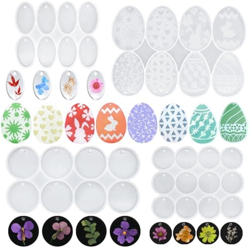 SENHAI Lot de 4 moules en résine pour décorations de Noël, moules en silicone avec trous de suspension pour pendentif d'arbre de Noël, porte-clés rond en silicone avec percé, moule en résine