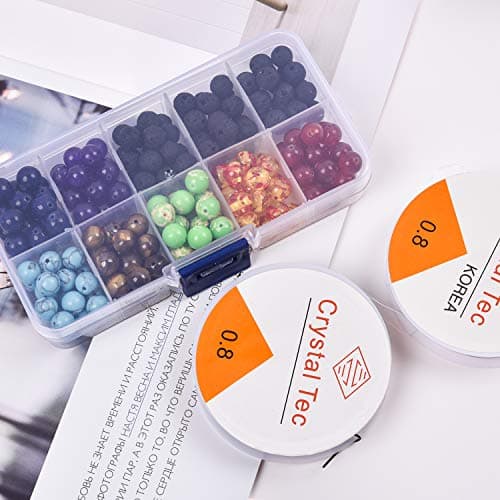 8mm 200pcs 7 Chakra rondes en vrac perles de pierre de jaspe pour la fabrication de bijoux Kits de fabrication de bijoux en pierres précieuses de lave noire