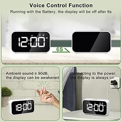 HOMVILLA Réveil Numérique LED avec Fonction Snooze, 2 Alarmes, Surface Miroir Rechargeable USB 12 / 24H pour Bureau de Chambre