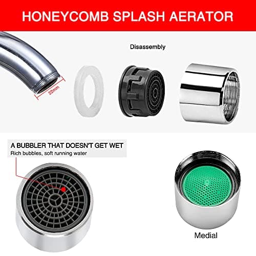 YIXISI 10 Pièces Mousseur Robinet M22, Filetage Intérieur Filtre à Robinet d'eau Accessoires avec Filtre en Acier Inoxydable et ABS, avec 10 Joint D'étanchéité, pour Cuisine, Salle de Bain