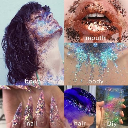 visage corps paillettes gel paillettes pour les yeux, les lèvres, les cheveux, les ongles, le visage et le corps - Mermaid flocons Big Block Glitter Festival accessoires 30ml (#08 Bleu)