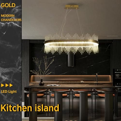 HvKvHvY Lustre en cristal moderne, lustre encastré LED doré, luminaire de plafond, lampe suspendue pour cuisine, salon, chambre à coucher, couloir, escalier