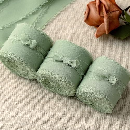 Ruban cadeau mousseline de soie ruban|3,8 cm x 19,4 m|ruban de soie ruban mousseline ruban tissu,mariage tissu ruban (Vert de gris)