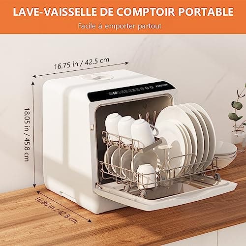 Karlxtom Lave-vaisselle de table, Mini Lave-vaisselle avec Comman destactiles à LED, 45CM, 6 Programmes, Lavage des fruits, Soins Pour Bébés