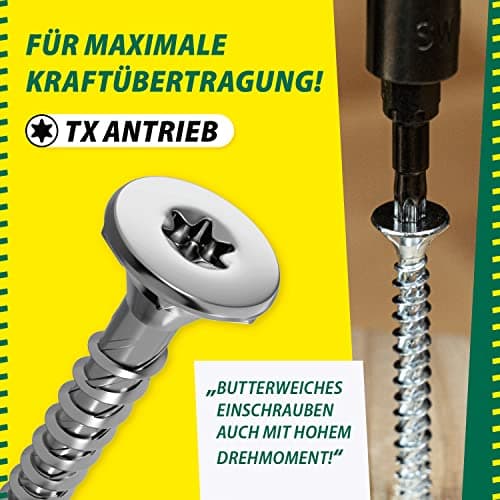 Jet-Fast Premium Vis universelles 5,0 x 90 mm, 100 pièces, tête fraisée Duo, filetage partiel TX, bleu galvanisé, vis à bois, vis pour panneaux d'aggloméré, pointe Cut