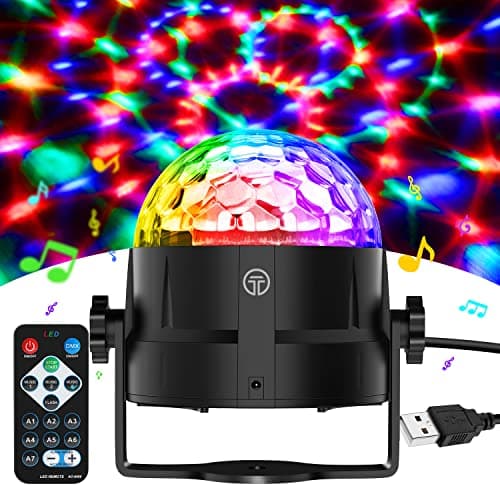 Gobikey Boule Disco de Commande Vocale, 360° Rotative Boule à Facette Couleurs,3 Modes de Musique Jeux de Lumiere avec USB 4M Télécommande et Câble, boule a facette Lumiere Disco pour Fête/Noël/DJ