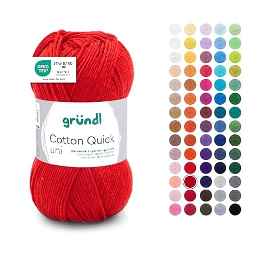 Gründl Laine Cotton Quick uni - laine fine pour crocheter - fil à tricoter – fil à crocheter – brillant et doux pour la peau – 100 % coton – 1 pelote 50 g / 125 m – taille d’aiguille 3 - 4 - cerise