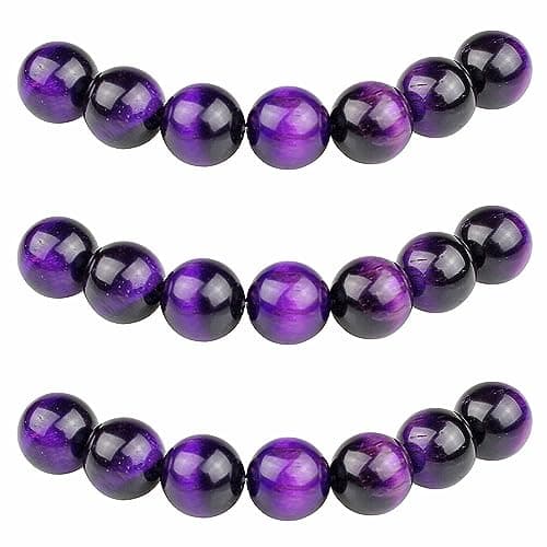 MJDCB 8mm 43 pièces Perle Pierre d'oeil de Tigre Violet Naturelle Ronde en Vrac Perles Semi Precieuse pour Fabrication de Bijoux de Bracelets et de Colliers