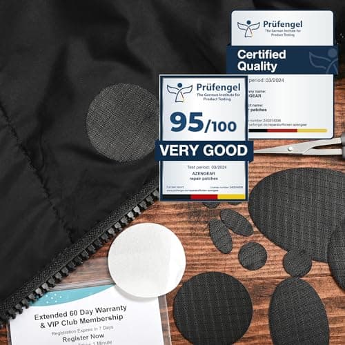 aZengear Patchs de réparation de doudoune | Prédécoupés, autocollants, imperméables, résistants aux déchirures en nylon pour fixer des trous dans les vêtements (11 pièces, noire)