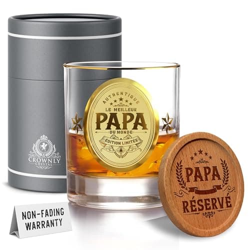 CROWNLY CRYSTAL® Cadeau Anniversaire Papa Cadeau Personnalisé Verre A Whisky Cadeau Homme Cadeau Pour Papa Verre Whisky Personnalisé Cadeau Papa Cadeau Fete Des Peres Idee Cadeau Homme Original