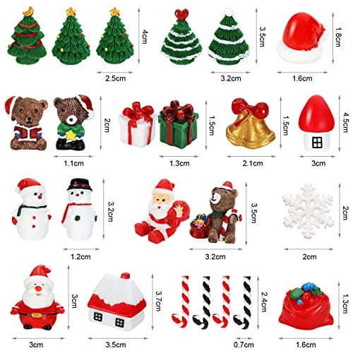 BBTO 43 Pièces Ornements Miniatures de Noël Mini Ornements de Sapin de Noël Bonhomme de Neige Clochette Ours Cabane Château Flocon de Neige pour Les Décorations de Fête de Noël