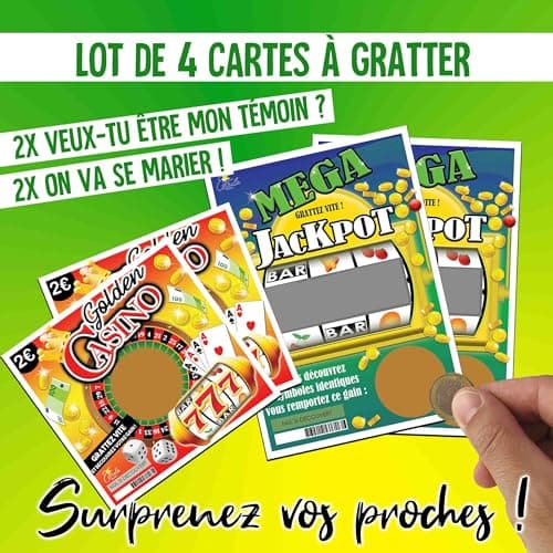 Annonce Mariage - Demande Témoin (2 Cartes à gratter"Veux-tu être mon témoin ?" + 2 Cartes à gratter" On va se marier")