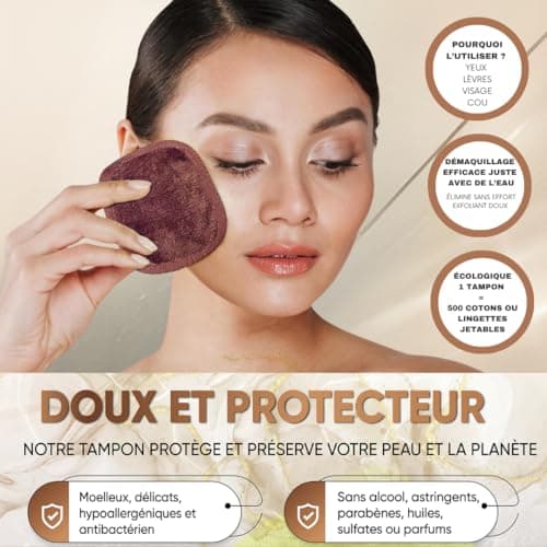 Belleaura - Lingettes Démaquillantes Lavables Réutilisables - 7 Pads Couleur Nude + Sac à Linge Offert - Nettoyage Exfoliant Visage Sans Produit, Démaquillage à l'Eau