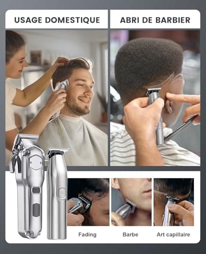 Tondeuse à cheveux professionnelle & T-lames Trimmer Set pour hommes, Tondeuse cheveux, Tondeuse à barbe, Tondeuse à cheveux électrique IPX7 étanche à l'eau, Cadeau idéal pour les hommes