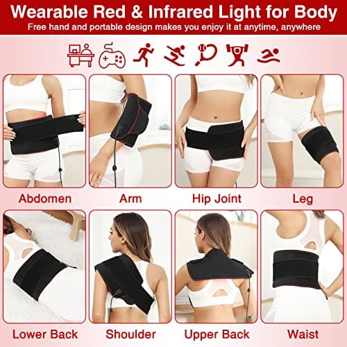 JOBYNA Ceinture de Thérapie par la lumière Rouge et Infrarouge pour Douleur, 660nm 850nm Luminothérapie Lampe Infrarouge, LED Red Light Therapy pour le corps, le dos, les épaules, Température Réglable