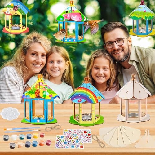 PIWOSGOL Maison D'oiseau Activite Manuelle Enfant, 4 Pièces Maison D'oiseau en Bois Bricolage Kit, Maison D'oiseau Artisanat Peindre Jouet, Loisir Créatifs pour Enfants Garçons Filles Cadeau 3-10 ans