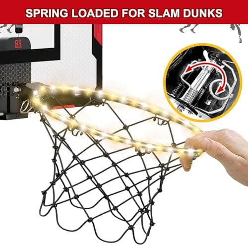 HYES 24" x 16" Panier de Basket Interieur pour Enfants, Panier de Basket avec Scoreboard et éclairage, Panier Basket Chambre avec 2 Ballons, Pompes, Jouet de Sport pour extérieur, Rouge