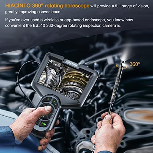 Endoscope Industriel Rotative à 360°, Hiacinto 1080P IPS 5 Pouce Camera Endoscopique Double Objectif avec 6+1 LED, 8mm Camera Canalisation avec Lentille Etanche IP68 et Câble Semi Rigide de 5M