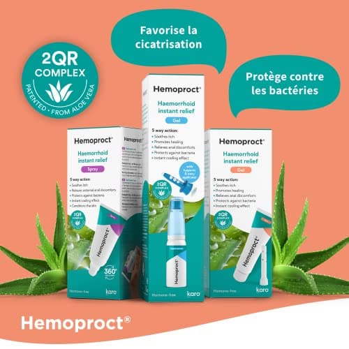 Hemoproct Traitement des hémorroïdes - Gel rafraîchissant - Traitement et prévention - Aide à soulager la douleur, les démangeaisons et les irritations - Favorise la guérison naturelle - 45 ml, Blanc