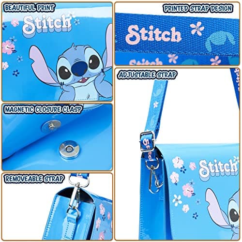 Disney Sac Stitch, Sac à Main Bandoulière, Idée Cadeau Enfant Fille Stitch Reine des Neiges (Bleu Stitch)