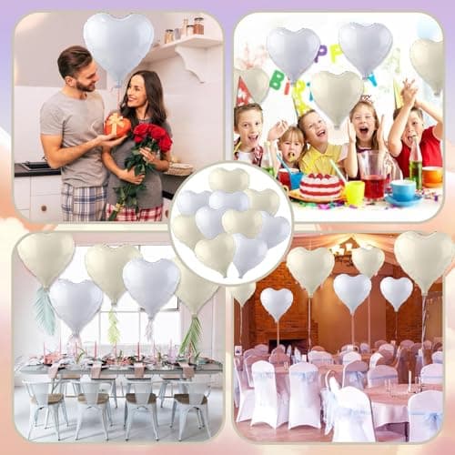 Ballon Coeur Blanc, Cœur Ballon Anniversaire Ballon Blanc 10 Pièces 18 Inch Ballons de Fleuret Baudruche En Forme de Coeur Pour la Decoration Anniversaire Mariage Se réunir Mariage D'anniversaire Fête