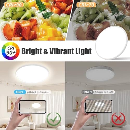 Yexati Plafonnier LED Dimmable, 24W 3000K-6500K 3200LM Plafonnier Télécommande, IP54 Luminaire Plafonnier Lampe Plafond Moderne Rond pour Salle de Bain, Chambre, Cuisine, Salon, Balcon 29.5CM