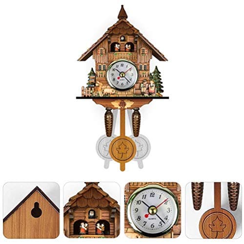 Mrisata Horloge à Coucou en Bois Traditionnelle avec Pendule en Bois Antique, Grande Horloge Murale Vintage pour Salon, Maison, Cuisine,Coucou d'oiseaux à l'heure,Pendule à Coucou de la Forêt