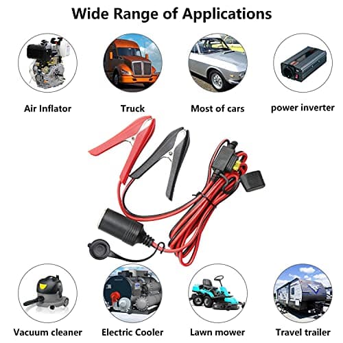 GELRHONR 12V/24V Batterie de Voiture Clip-on vers Prise Allume-Cigare Femelle (avec Capuchons Anti-poussière) Câble d'extension Adaptateur avec fusible 20A, pour onduleur, compresseur-5.9Ft