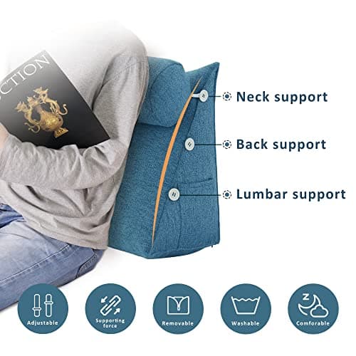 Rucener Coussin de Dossier pour Lit Coussin de Lecture pour Dossier de Lecture Coussin de Dossier Triangulaire Coussin à Coins Coussin de Lecture en Mousse Bleu 60 CM