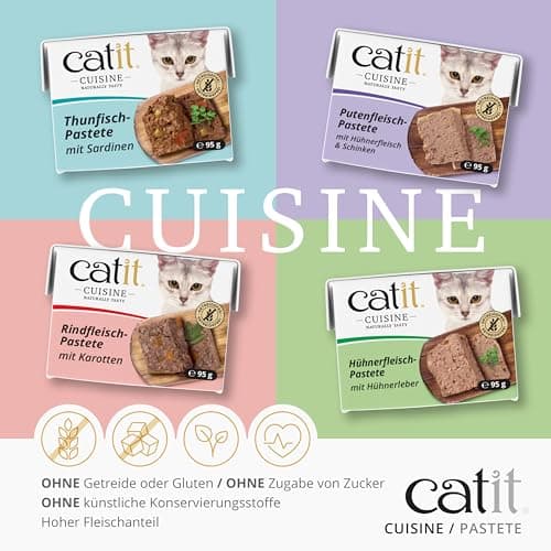 Catit Cuisine Pâtée pour Chats, Pâté à la Viande de Dinde avec du Poulet et du Jambon, Aliment Complet, 95 g, sans Céréales, Haute Teneur en Viande