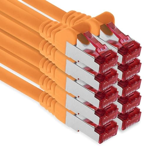 1aTTack.de - 10x 0,25 m câble patch CAT6 S/FTP blindage PIMF câble réseau CAT.6 RJ45 câble Ethernet routeur LAN DSL commutateur modem panneau de brassage - orange - 10 pièces