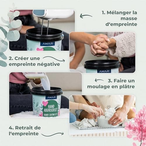 AMARI® Kit d'empreintes de main 3D pour couples et la famille - Kit d'empreintes de plâtre mains - Pour plâtre main - Cadeau