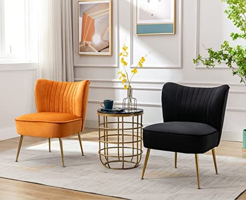 Wahson Fauteuils en Velours Fauteuil de Salon Confortable, Fauteuil Scandinave avec Pied Doré et Siège Épais, Chaise Salon Rembourrée pour Salon et Chambre, Noir