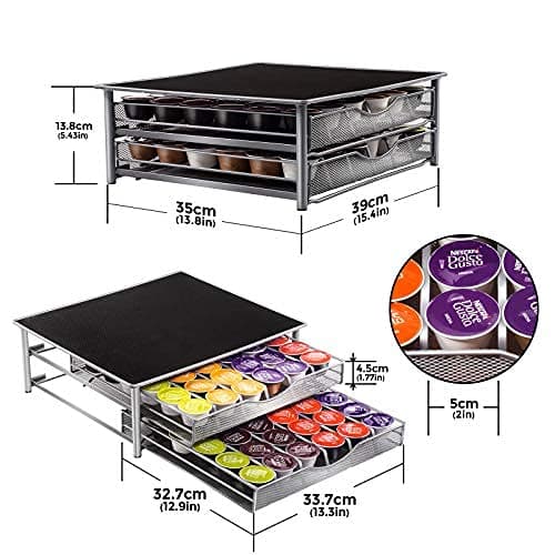 Masthome Tiroir à Capsules Dolce Gusto 72 PCS, Distributeur Dosette Dolce Gusto avec 2 Tiroirs de Rangement Dosettes, Support à Capsules à Café avec Surface Anti-Vibration, pour Maison, Bureau, Café