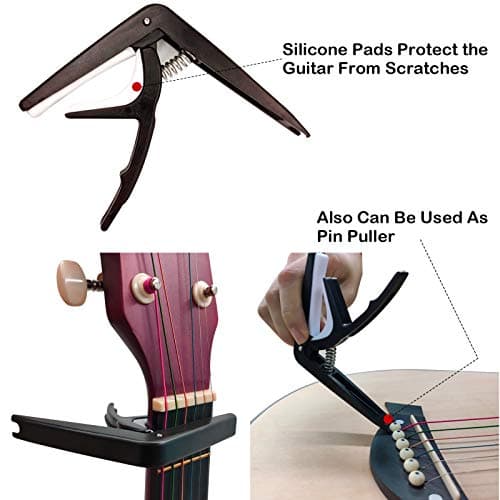 Kit Accessoire Guitare,TTCR-II 78 Pièces avec Support Guitare,Capodastre Guitare,15 Mediator Guitare,3 set Cordes Guitare Acoustique,Accordeur de Guitare,Enrouleur de Cordes,Sangle de Guitare etc....