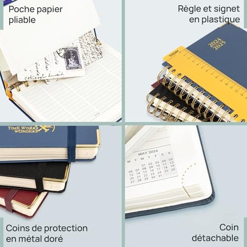 POPRUN Agenda 2025 Semainier 25,5 x 21,5cm D'août 2024 à déc 2025, Planner Vertical Scolaire 17 Mois avec Couverture Rigide Spirale, Poche intérieur, Papier Certifié FSC®80 g/m2 - Rose Clair