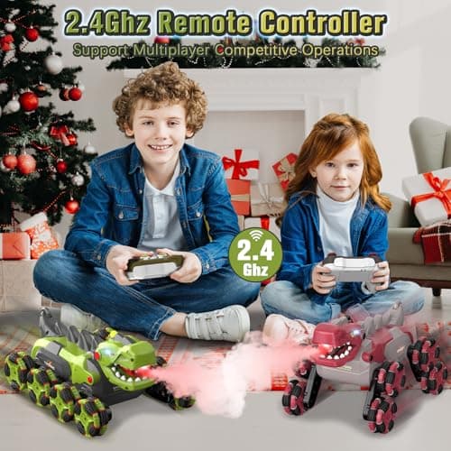 Kssvzz Dinosaur Voiture Télécommandée 3 4 5 6 7 8 9 Ans, 8WD 2.4GHz Monster Truck Telecommande avec Rotation à 360°/Pulvérisation/Lumière, Jouet Enfant Garçon Jouet 3-12 Ans Voiture Enfant, Vert