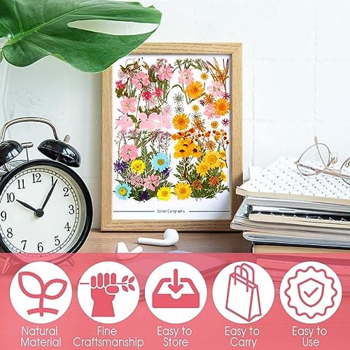 5 Paquets de Fleurs Séchées Naturelles, 96 Pcs Fleurs Sechees et Feuilles Séchées Naturelles, Bricolage Fleurs Pressées Séchées Naturelles Decoration pour Carte Scrapbook Art Décors Artisanat