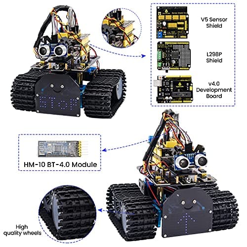 KEYESTUDIO Smart Robot Tank Car Kit V2 Compatible avec Arduino IDE Kit de Construction électronique avec microcontrôleur, Module Bluetooth, Robot de Voiture Jouet pour Enfants