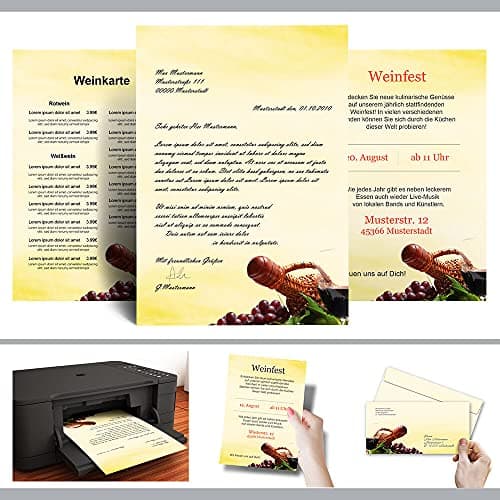 Ensembles de papeterie Anniversaire, VIN ROUGE 50 feuilles de papier à lettres et 50 enveloppes DIN LONG sans fenêtre
