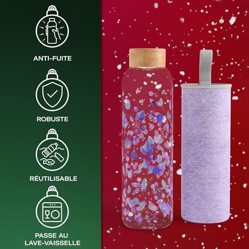 waterdrop® Coffret Cadeau, Bouteille en Verre 600ml, Étanche et Compatible avec Eau Gazeuse, 18 Cubes à Boire Sans Sucre, Idée Cadeau Noël Femme & Homme, Premium Cadeau de Noël, Idéal Coffret Cadeau
