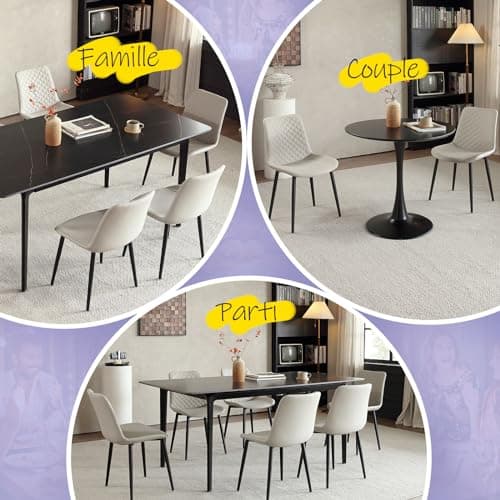 seonyou Chaise Salle à Manger Lot de 4 Chaise de Cuisine, Beige Similicuir avec Dossier et Siège Rembourré Pieds en Métal, Moderne Chaise Design