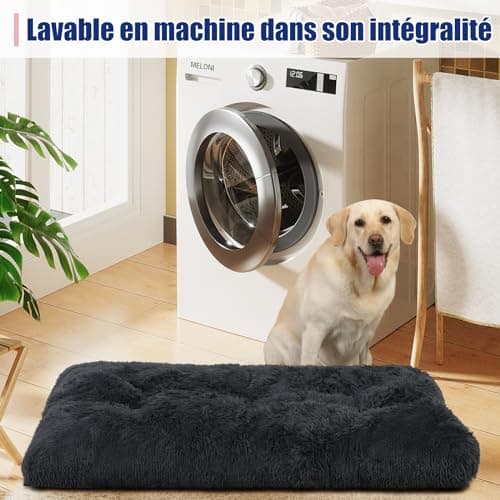 KSIIA Panier Chien Grande Taille, 90x60cm, Coussin Chien Lavable en Machine, Tissu Peluche Doux, Base antidérapante, Tapis Matelas Lit Chien Anti-Stress, Gris Foncé