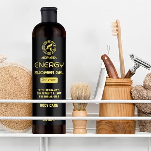Gel Douche Homme Énergie 500ml - Gel à l'Huile Essentielle de Bergamote - Huile Essentielle de Pamplemousse - Huile Essentielle de Citron Vert - Soin de la Peau - Nettoyant et Soin - Parfum Frais