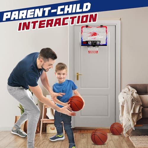 SKERITO Kids Indoor Basketball Hoops - Basketball Basket with 7 Lights and Timer, Mini Basketball Rim for Room with 3 Balls and Scoreboard, Basketball Hoop Goal Set, Boys Sports Toys, Outdoor, Indoor