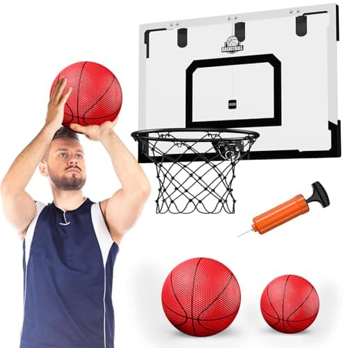 HYES 24" x 16" Panier de Basket Interieur pour Adultes et Enfants, Panier de Basket Chambre Kit avec 2 Ballons, Pompes, Jouet de Sport pour l'intérieur et l'extérieur