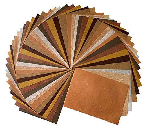 Lot de 50 feuilles de papier de mûrier naturel fin marron mélangé A4 fait à la main pour loisirs créatifs, origami, fabrication de cartes, loisirs créatifs, taille A4