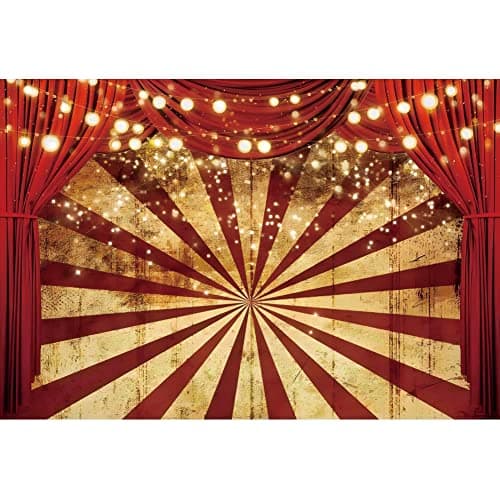 Renaiss 3x2.5m Cirque Spectacle Toile de Fond Carnaval Rayures Rouges Rideau Paillettes Lumières Photographie Fond Bébé Douche Fête d'anniversaire Décor Enfants Portrait Photo Props Vinyle