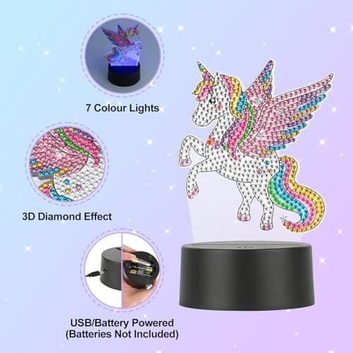 Set de Diamond Painting Lampe, Kit Diamond Painting Créative, Diamond Painting Enfant sur Diamant LED 7 Couleurs, Diamond Painting Licorne pour Cadeau de Vacances, Cadeau D'anniversaire