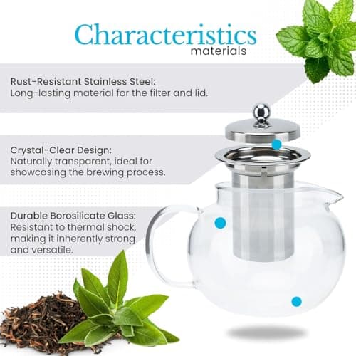 Intirilife Théière avec Filtre en Clair – 800ml Tisanière en Verre Borosilicaté avec Poignée Résistante à la Chaleur – Approprié pour Les Boissons Chaudes et Froides comme Le Thé, Le Café
